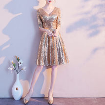 Black Gold Sequin Midi Dress Women Short Sleeve Plus Size Sequin Midi Dress image 9
