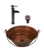 15&quot; Round Copper Bucket Vessel Sink in Natural Fire with Grid Drain - $319.95