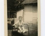 Cute Young Boy in Metal Lawn Chair Black &amp; White Photo  - $9.90