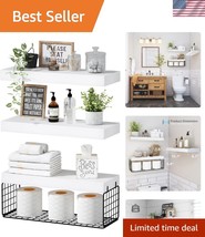 Stylish Floating Shelves for Bathroom - 16 Inch Set of 3 with Extra Basket - €38,83 EUR
