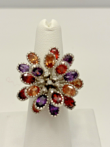 Ring Vintage Flower Shape Multi Color Stone Ladies Cocktail Size 6 - $32.59