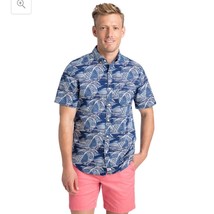Vineyard Vines Blue Linear Umbrella Palm Print Murray Shirt Medium - $46.75