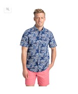 Vineyard Vines Blue Linear Umbrella Palm Print Murray Shirt Medium - $66.13 CAD
