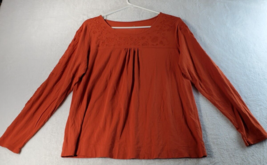 J.Jill Blouse Top Womens Large Orange Knit Cotton Long Sleeve Floral Embroidered - $13.19