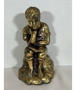 The Student Boy Reading Book Barefoot in style of The Thinker Book End Gold - £7.51 GBP