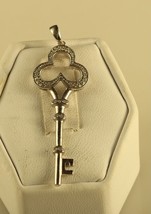 Vintage Sterling Signed 925 JWBR Modern Clover Leaf Key Diamond Gemstone Pendant - £51.27 GBP