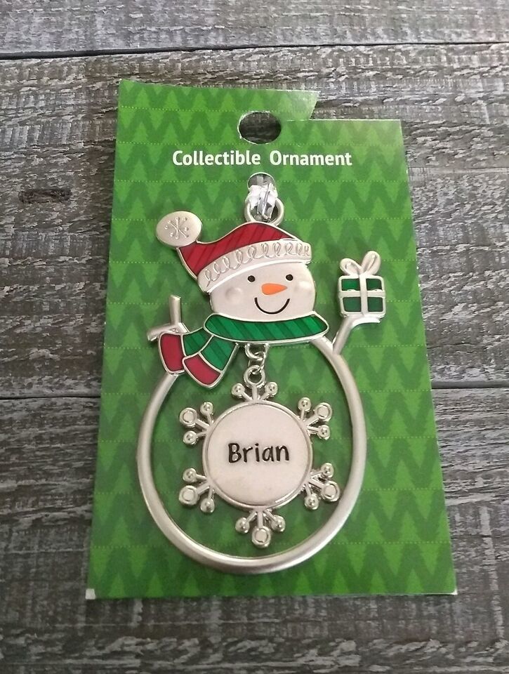 Christmas Snowman  Personalized "Brian" Collectable Silver Ornament Ganz New