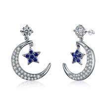 Real 925 Silver Moon&amp;Stars Diamond Stud Earrings for Women 1.0ct D Color x2, 64P - £106.05 GBP