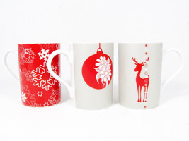 Waechtersbach Set 3 Coffee Mug Cup Reindeer Snowflakes Ball Ornament Ger... - $34.64