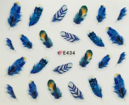Nail Art 3D Decal Stickers Blue Feathers E434 - $3.19