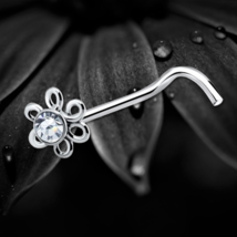 925 Sterling Silver Clear Crystal Flower Nose Stud Screw Pin Elegant Jew... - $8.81