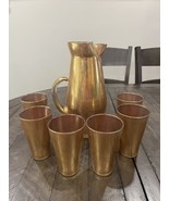 Vintage Gold Flecked/Splatter Pitcher w/ 6 Glasses West Virginia Glass C... - $128.69