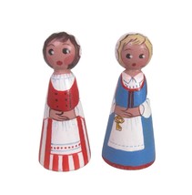 Vintage Wooden Peg Dolls Woman Set of 2 Ladies Made in Finland Figurine Folk Art - £12.53 GBP