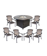 Cast aluminum wicker furniture patio 7pc fire pit dining set with round ... - $4,934.48 CAD