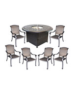 Cast aluminum wicker furniture patio 7pc fire pit dining set with round ... - £2,811.46 GBP