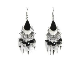 Teardrop Stone Cabochon Chip Stone Metal Dangle Earrings - Womens Fashion Handma - $14.84