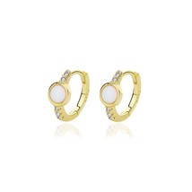 S&#39;STEEL Silver 925 Inlaid Zircon Opal Hoop Earrings Women&#39;s Gold Trendy Designer - £16.52 GBP