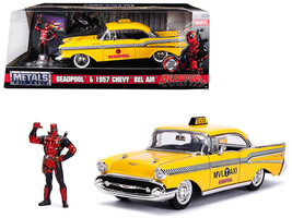 1957 Chevrolet Bel Air Taxi Yellow with Deadpool Diecast Figurine "Marvel" Serie - $109.99