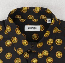 MOSCHINO Long-Sleeve Dress Shirt Mens 15.5 - 39cm Black Gold Button Print - $61.46