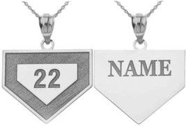 Personalized Name Silver Sports Home Plate Baseball Base Pendant Necklace - £49.85 GBP+