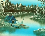 Roughing it Out Artist View Canoe Tent Winter Scene UNP Chrome Postcard ... - $2.92