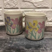 Pair of 80’s Finest Ceramics 1980s Vintage Iris Pastel flowers  Floral M... - £37.46 GBP