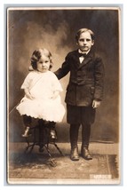 RPPC Adorable Little Boy and Girl Dressed Up Studio View UNP Postcard U4 - £2.79 GBP