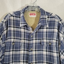 Wrangler Premium Shirt Jacket Size XL Blue Plaid Sherpa Lined Heavy Long... - $17.72