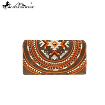 MONTANA WEST Aztec Collection Wallet~Coffee~Embroidered~Silver Studs~MSRP $30~ - £23.12 GBP
