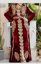 Long Caftan Velvet Fancy Moroccan Dubai Kaftan Gown Wedding Abaya Dress Islamic - £77.16 GBP