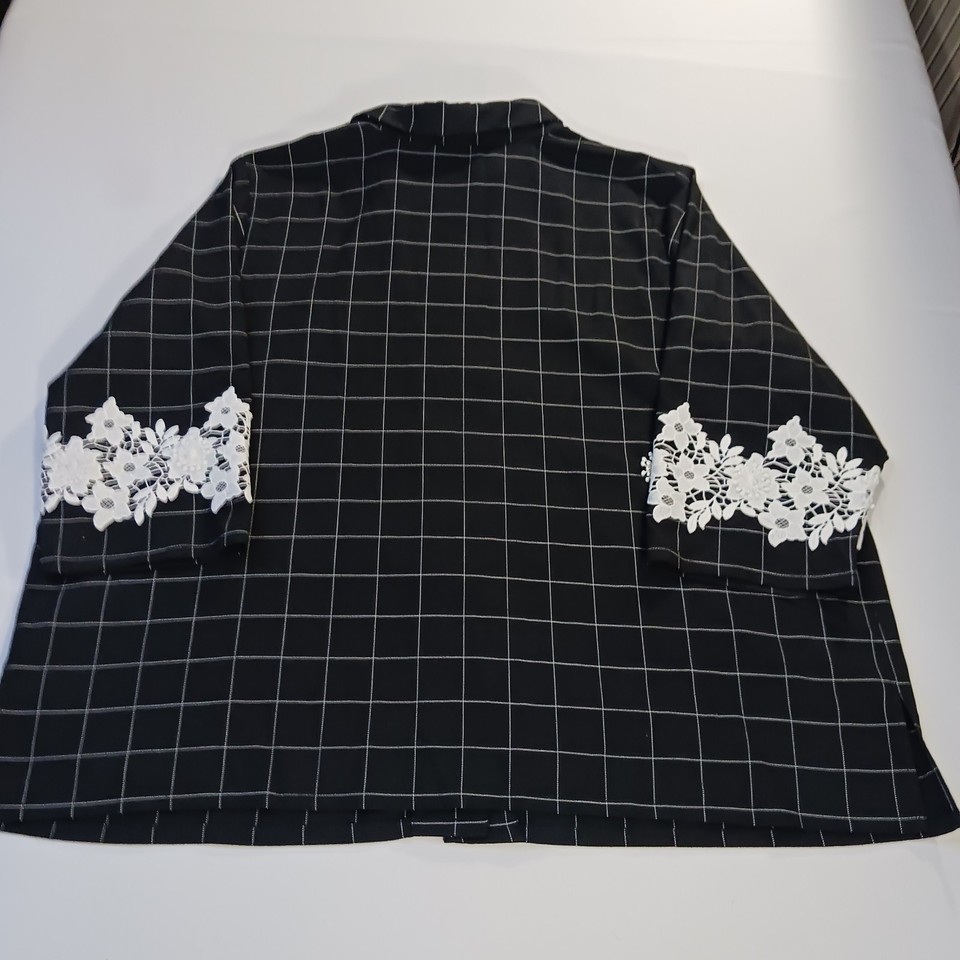Linea Louis Dell'Olio Women's 26W Black Check Embroidery 3/4 Sleeve Blouse Shirt Item image 2