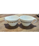 Corelle Woodland &amp; Gold Butterfly Cups Hook Handle Pair of 2 Coffee Vintage - $15.38 CAD