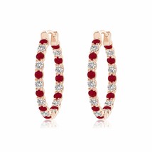 Natural Ruby Hoops Earrings for Women, Girls in 14K Gold (Grade-AA , 1.7MM) - £860.14 GBP