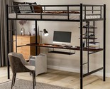Metal Loft Bunk Bed No Box Spring Needed with Heavy Duty Frames, Built-i... - $494.99