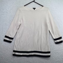 Talbots Sweater Adult Medium White Black Striped Trim Tunic Womens Offic... - £19.48 GBP