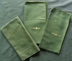 Vintage Lot Of 3 Handkerchiefs-Pocket Squares Sage Color w/Embroidery 18... - $12.69