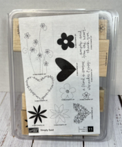 Stampin&#39; Up! Simply Said Set of 11 Wood Mount Stamps Hearts Flowers 2006 - £4.44 GBP