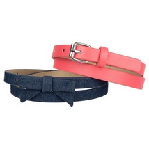 Cat &amp; Jack Brand Girls&#39; 2 Pack Belt Set Denim/Coral SMALL Multicolored - £11.95 GBP