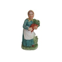 VTG Bisque Ceramic 6” Woman Figurine Green Dress Carrots In Arms Harvest - $12.78