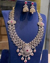Indian Bollywood Style Gold Plated Chain CZ Long Necklace Ruby Haram Jew... - £215.17 GBP