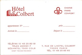 Vintage Colbert Hotel Business Card Paris France Near Notre Dame Map of ... - £19.94 GBP