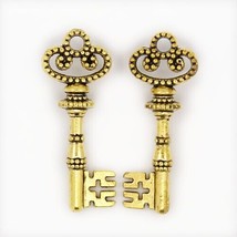 Skeleton Key Charms Antiqued Gold Steampunk Pendants Trinity 2 Sided Findings 4p - £2.36 GBP