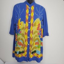Globetrotter 2 Women&#39;s Batik Shirt 1X Blue Tropical Fish Reef Tunic - £21.93 GBP