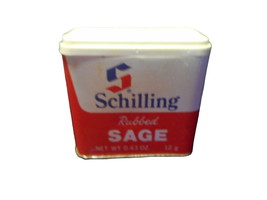 Vintage 1977 Schilling Rubbed Sage White and Red Spice Tin McCormick - $412.29 MXN