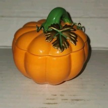 Ceramic Pumpkin Fall Holiday Halloween Bowl With Lid Dish Trinket Box Me... - €12,95 EUR