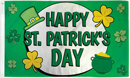 Happy St. Patrick&#39;s Day Flag 3x5ft St. Paddy&#39;s Day Ireland Shamrocks 100... - £10.21 GBP