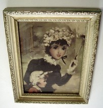 Vintage 1800&#39;s Ladies Wood Frame Glass Print Reliance Industries, Inc - £11.79 GBP