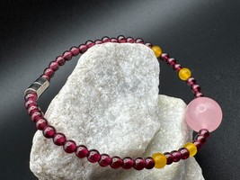 Handcrafted Natural Garnet and Rose Quartz Crystal Bracelet - $18.45