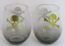 Jolly Roger Skull Bones Pirate Halloween Plastic Stemless Wine Glasses, Set of 2 - £11.83 GBP