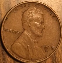 1938 D Usa Lincoln Wheat One Cent Penny Coin - £1.91 GBP